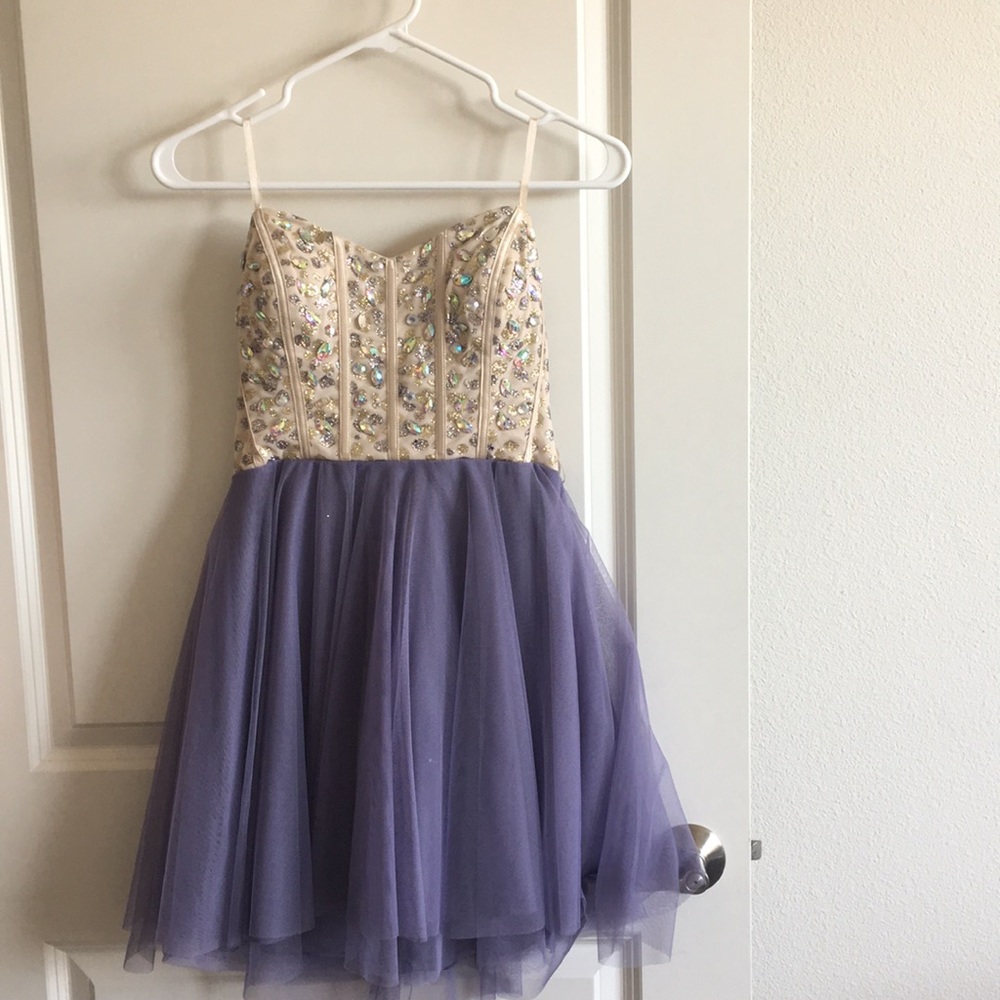 Gold & Purple Sparkly Strapless Dress